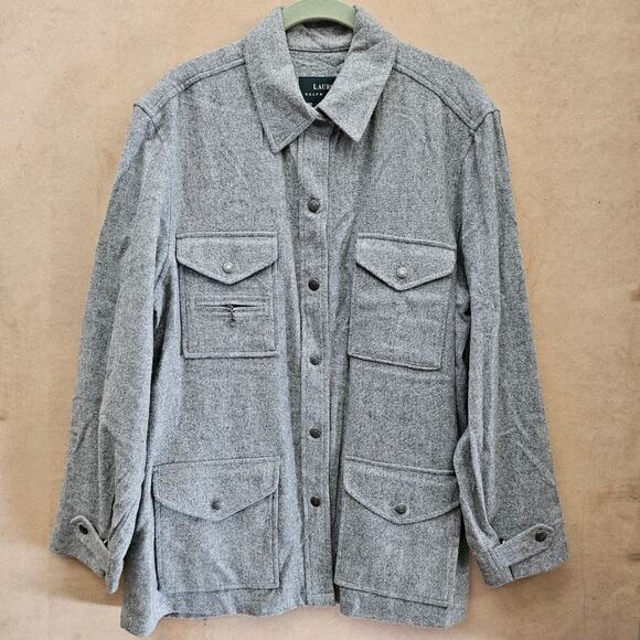 Lauren Ralph Lauren Shirt Jacket Gray Wool Blend Snap Closure Shacket Large - Picture 5 of 15
